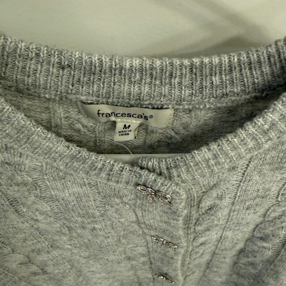 Francesca's Collections Light Gray Cable Knit Car… - image 2